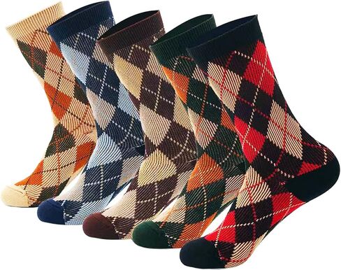 Sookiay 5 Pairs Women Crew Socks Cotton Dress Socks Vintage Style Knit Casual Socks in Kuwait