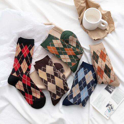 Sookiay 5 Pairs Women Crew Socks Cotton Dress Socks Vintage Style Knit Casual Socks in Kuwait