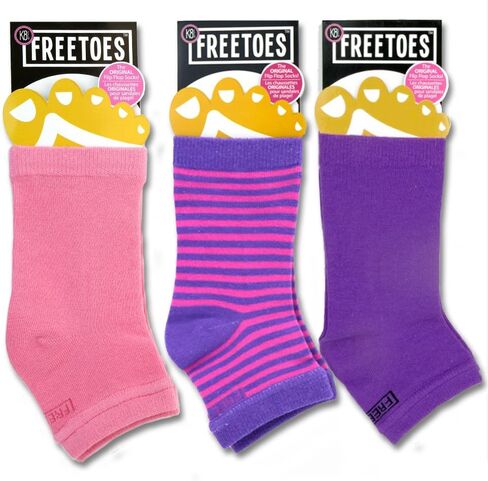 جوارب Freetoes بدون أصابع - 3 أزواج- أرجواني، 1-وردي مخطط، 1-وردي in Kuwait