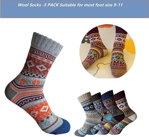 5 Pairs Women Winter Socks, Cotton Soft Breathable Wool Socks for Men or Women, Size 9-11 in Kuwait