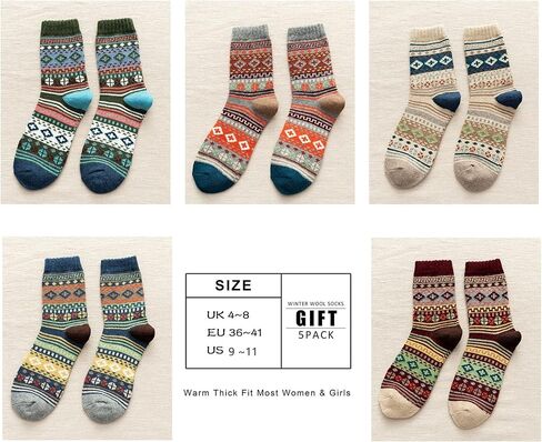 5 Pairs Women Winter Socks, Cotton Soft Breathable Wool Socks for Men or Women, Size 9-11 in Kuwait