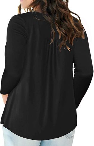 VOGRACE قمصان نسائية بمقاسات كبيرة منسابة أكمام طويلة هينلي قمصان أزرار لأعلى بلوزات مطويات تونيكات in Kuwait