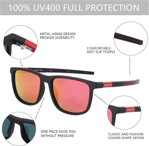 ZENOTTIC Square Polarized Sunglasses for Men - Lightweight TR90 Frame 100% UV Blocking Shades for Driving Fishing Golf Sports in Kuwait