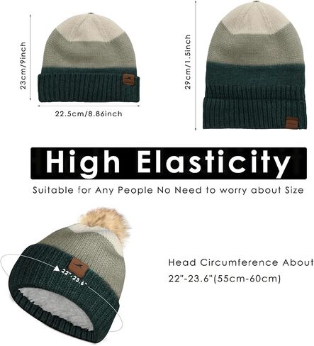 Achiou Winter Women Beanie Hat, Warm Cable Knit Beanies for Women, 3 Color Knitted Hat Skull Cap Faux Fur Pom Fleece Lined in Saudi Arabia