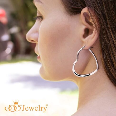 555Jewelry Womens Heart Shape Love Stainless Steel Large Statement Hoop Earrings in Kuwait