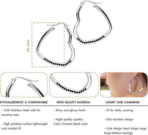 555Jewelry Womens Heart Shape Love Stainless Steel Large Statement Hoop Earrings in Kuwait