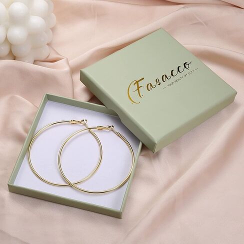 FASACCO 14K الذهب معبأ الأقراط الكبيرة للنساء الأطواق الذهبية الكبيرة رقيقة أقراط الذهب مع 925 الفضة الاسترليني in Kuwait