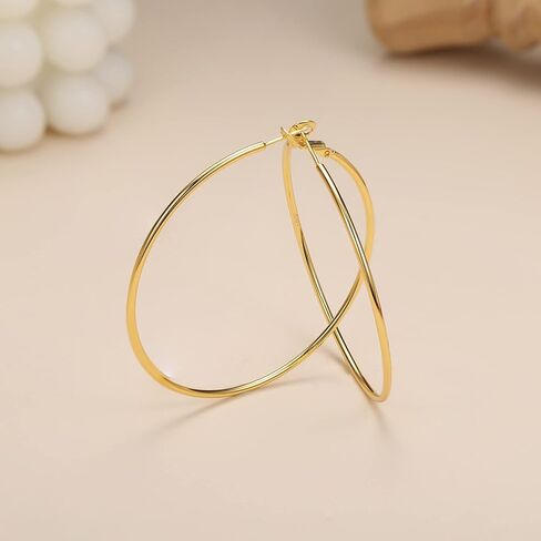 FASACCO 14K الذهب معبأ الأقراط الكبيرة للنساء الأطواق الذهبية الكبيرة رقيقة أقراط الذهب مع 925 الفضة الاسترليني in Kuwait