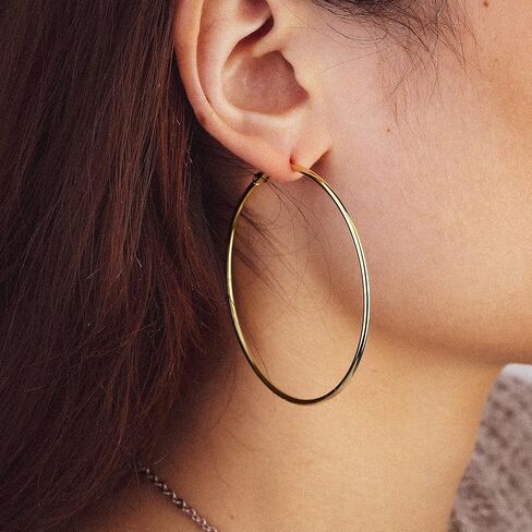 FASACCO 14K الذهب معبأ الأقراط الكبيرة للنساء الأطواق الذهبية الكبيرة رقيقة أقراط الذهب مع 925 الفضة الاسترليني in Kuwait