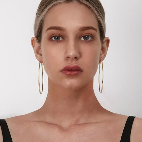 FASACCO 14K الذهب معبأ الأقراط الكبيرة للنساء الأطواق الذهبية الكبيرة رقيقة أقراط الذهب مع 925 الفضة الاسترليني in Saudi Arabia