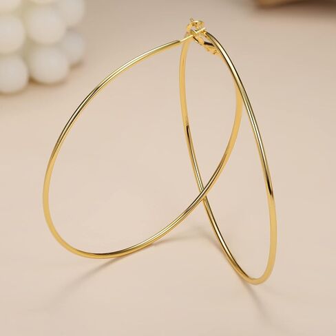 FASACCO 14K الذهب معبأ الأقراط الكبيرة للنساء الأطواق الذهبية الكبيرة رقيقة أقراط الذهب مع 925 الفضة الاسترليني in Saudi Arabia