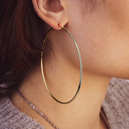 FASACCO 14K الذهب معبأ الأقراط الكبيرة للنساء الأطواق الذهبية الكبيرة رقيقة أقراط الذهب مع 925 الفضة الاسترليني in Saudi Arabia