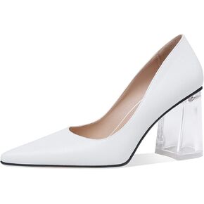 Women's High Chunky Heel Dress Pumps Shoes Sparkly Pointed Closed Toe Block Clear Heels for Women in Saudi Arabia