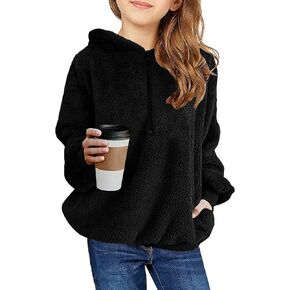 Ofenbuy Kids Girl's Fuzzy Hoodies Zipper Warm Loose Sherpa Hooded Sweatshirt Pullover With Pockets
