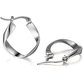 Large/Small Round Oval Titanium Hoop Earrings for Women, Filigree/Beaded/Chain/Twist Boho Earrings Hoops with Pure Titanium Earrings Post, White Gold Plated Lightweight Fashion Hoop Earrings for Women Men Sensitive Ears