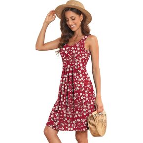 Akihoo Women Summer Casual Sleeveless Midi Plain Pleated Tank Vest Dresses in Kuwait