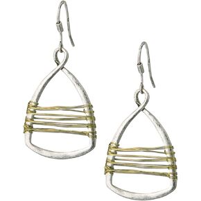 Silver with Gold Wire Copper Toned Handmade Teardrop Earrings