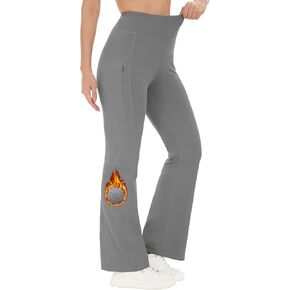 سراويل يوجا نسائية مبطنة بالصوف من SOOWOT، سراويل يوجا عالية الخصر، سراويل يوجا حرارية شتوية مع جيوب in Kuwait