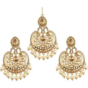 بيندهاني جولدن ستون بنجابي ستايل كبير ماانج تكا وأقراط هندية للنساء in Kuwait