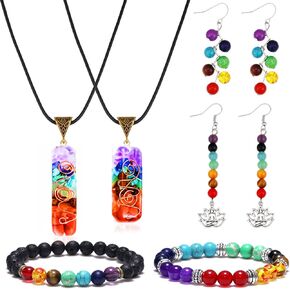 FUTTMI 7 شقرا مجموعة مجوهرات كريستال قلادة قلادة شقرا الحمم الصخرية حجر الخرزة أساور أقراط للنساء الرجال الريكي شفاء التأمل اليوغا مجموعة مجوهرات in Kuwait