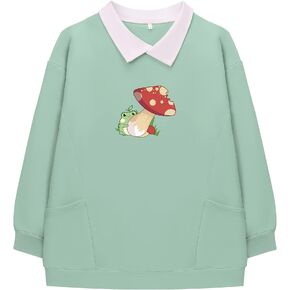 JULGIRL Womens Cute Frog Sweatshirt Kawaii Frog Hoodie Cartoon Graphic Preppy Pullover Sweater for Girls Aesthetic Clothes in Kuwait