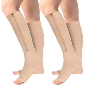 JYUOZI 2 Pairs Zipper Compression Socks for Women & Men, Zipper Compression Stockings for Women Compression Socks with Zipper
