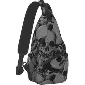 SWEET TANG Men and Women Sling Bag Chest Daypack Shoulder Backpack Crossbody for Hiking Camping Running Large Capacity Anti-Theft Rucksack Butterfly Skull Head Mushroom Leaf Specimen