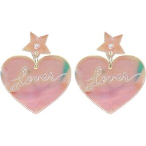 Pink Heart Earrings Hot Pink Earrings for Women Love Heart Dangle Earrings for Girlfriend Valentines Day Accessories Gifts… in Saudi Arabia