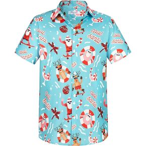 قمصان Yoimira لعيد الميلاد للرجال قميص هاواي بأزرار سفلية لقضاء العطلات وحفلات سانتا كلوز in Kuwait