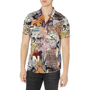 GUESS Men's Short Sleeve Eco Rayon Collage Shirt in Kuwait
