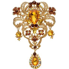 EVER FAITH Austrian Crystal Flower Bouquet Tear Drop Pendant Brooch
