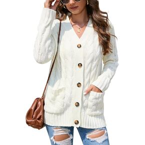 MISSKY Women's Open Front Cardigan Sweater with Pockets Long Sleeve Cable Knit Button Loose Cardigan Sweater Outwear in Kuwait
