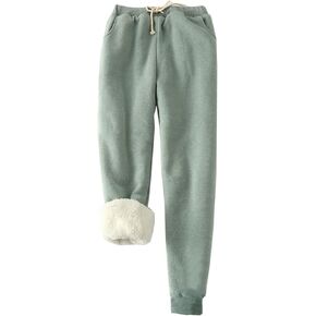 HeSaYep Women's Warm Sherpa Lined Sweatpants Drawstring Athletic Jogger Fleece Pants with Pockets in Kuwait