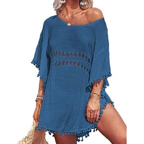 AI'MAGE Women's Crochet Chiffon Swimsuit Cover Up 2023 Bathing Suit Bikini Pom Pom Beach Cover Ups in Saudi Arabia