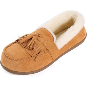 Zizor Moccasins Slippers Women, Vintage House Shoes, Indoor Outdoor, Memory Foam, Ladies Tassel Loafers, Warm Moc Pantuflas with Rubber Sole, Winter Gifts in Kuwait