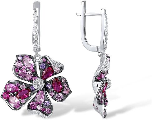 Santuzza Sterling Silver Gemstone Flower Earrings for Women in Kuwait
