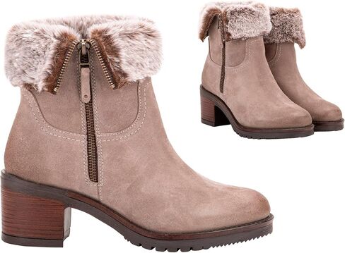 Vintage Foundry Women's Handmade Fashion Classy Casual Rugged Burnished Fur-Lined Quilted Soft Leather Ankle Boots, Anti Slip Outsole w Chunky Block Platform in Saudi Arabia