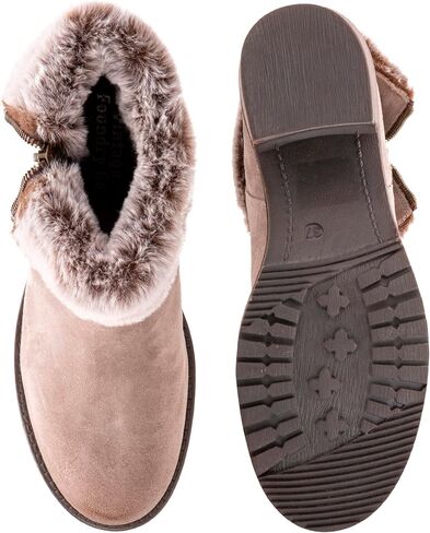Vintage Foundry Women's Handmade Fashion Classy Casual Rugged Burnished Fur-Lined Quilted Soft Leather Ankle Boots, Anti Slip Outsole w Chunky Block Platform in Saudi Arabia