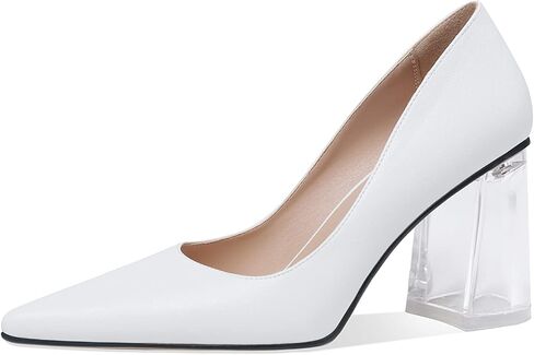 Women's High Chunky Heel Dress Pumps Shoes Sparkly Pointed Closed Toe Block Clear Heels for Women in Saudi Arabia