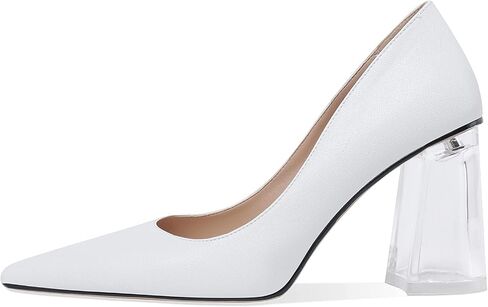 Women's High Chunky Heel Dress Pumps Shoes Sparkly Pointed Closed Toe Block Clear Heels for Women in Saudi Arabia