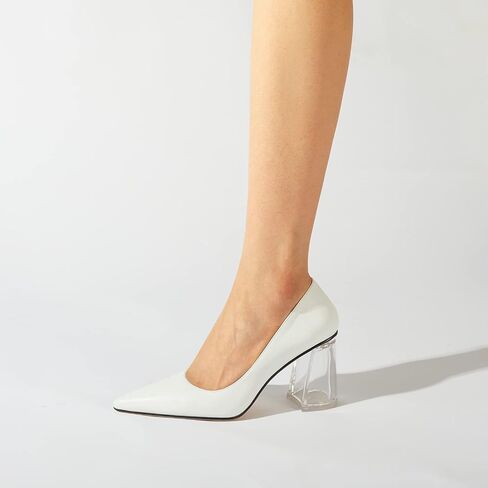 Women's High Chunky Heel Dress Pumps Shoes Sparkly Pointed Closed Toe Block Clear Heels for Women in Saudi Arabia