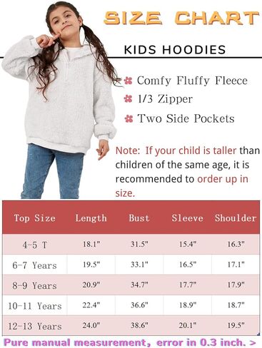 Ofenbuy Kids Girl's Fuzzy Hoodies Zipper Warm Loose Sherpa Hooded Sweatshirt Pullover With Pockets in Kuwait