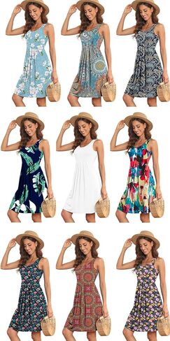 Akihoo Women Summer Casual Sleeveless Midi Plain Pleated Tank Vest Dresses in Kuwait