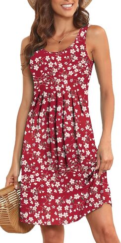 Akihoo Women Summer Casual Sleeveless Midi Plain Pleated Tank Vest Dresses in Kuwait