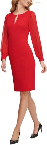 DKNY Women's Classic Chiffon Sleeve Sheath with Keyhole in Kuwait