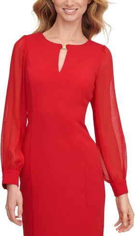 DKNY Women's Classic Chiffon Sleeve Sheath with Keyhole in Kuwait