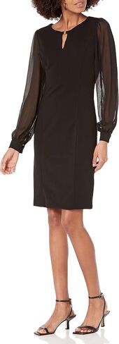 DKNY Women's Classic Chiffon Sleeve Sheath with Keyhole in Kuwait