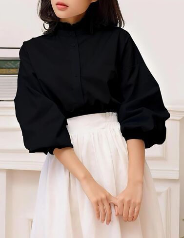 بلوزة كتان نسائية بأكمام طويلة من wearVAST، قميص كتان برقبة مكشكشة وأكمام طويلة in Kuwait