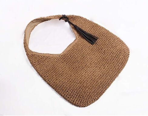 QTKJ المنسوجة يدويا لينة كبيرة حقيبة كتف القش مع شرابات سوداء بوهو القش مقبض حمل ريترو الصيف حقيبة شاطئية الروطان حقيبة يد in Kuwait