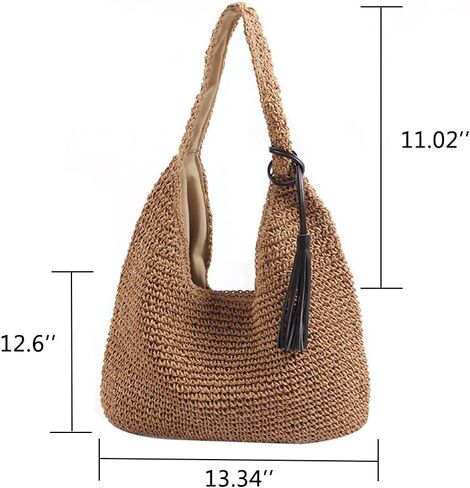 QTKJ المنسوجة يدويا لينة كبيرة حقيبة كتف القش مع شرابات سوداء بوهو القش مقبض حمل ريترو الصيف حقيبة شاطئية الروطان حقيبة يد in Kuwait